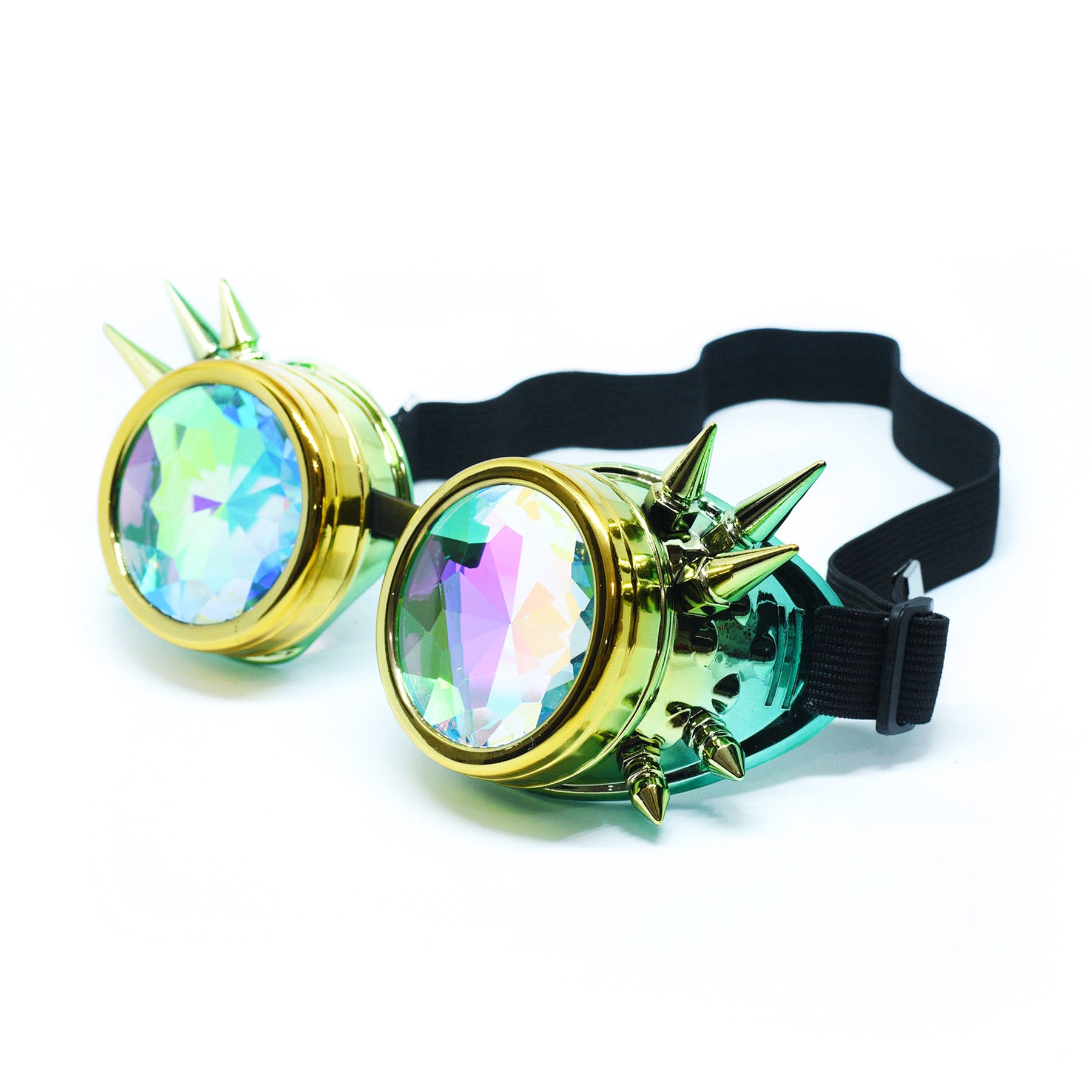 Yellow Green Steampunk Goggles Kaleidoscope Glasses - Trippy Psychedelic Rave Goggles - Funky Prism Glasses For Raves - Festival Accessories