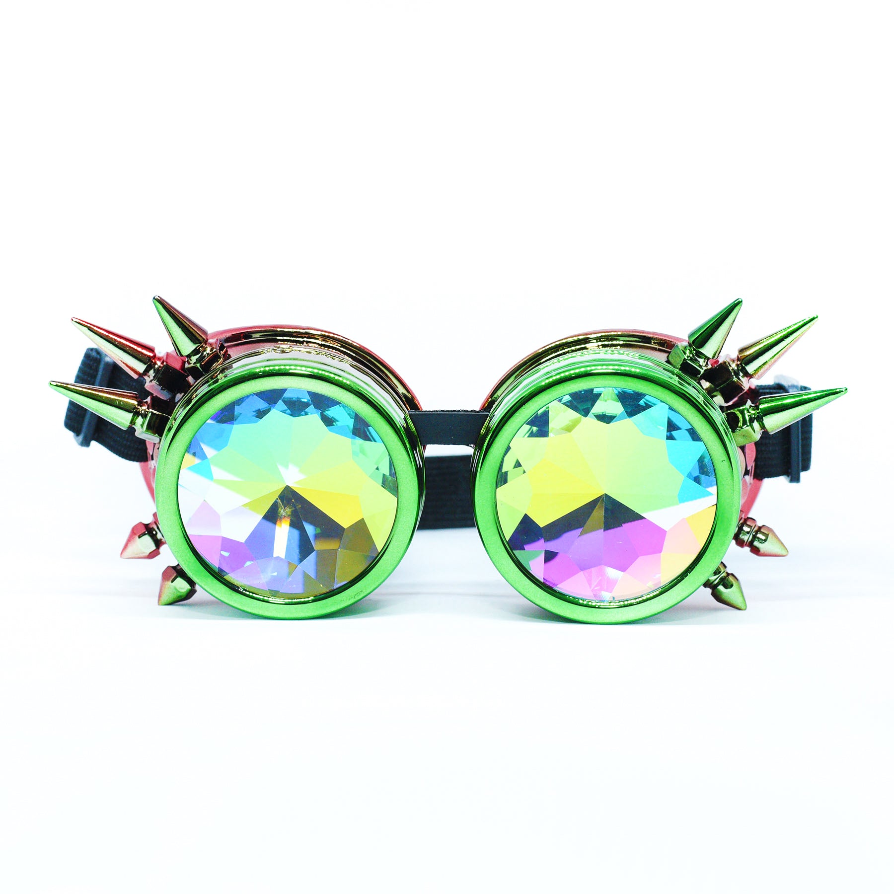 Green Red Steampunk Goggles Kaleidoscope Glasses - Trippy Psychedelic Rave Goggles - Funky Prism Glasses For Raves - Festival Accessories