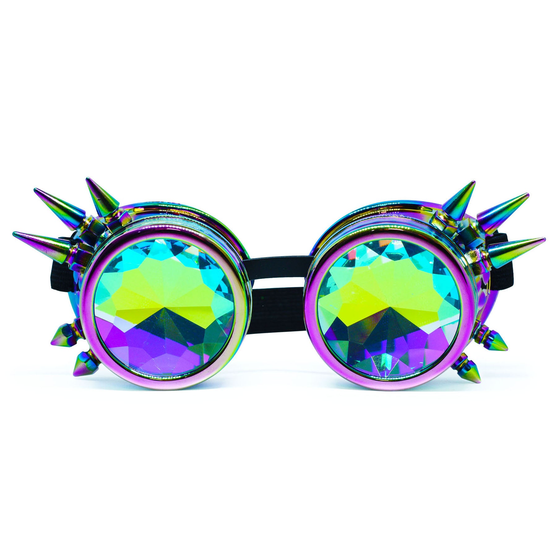 Iridescent Rainbow Steampunk Goggles Kaleidoscope Glasses - Trippy Psychedelic Rave Goggles - Funky Prism Glasses For Raves - Festival Accessories