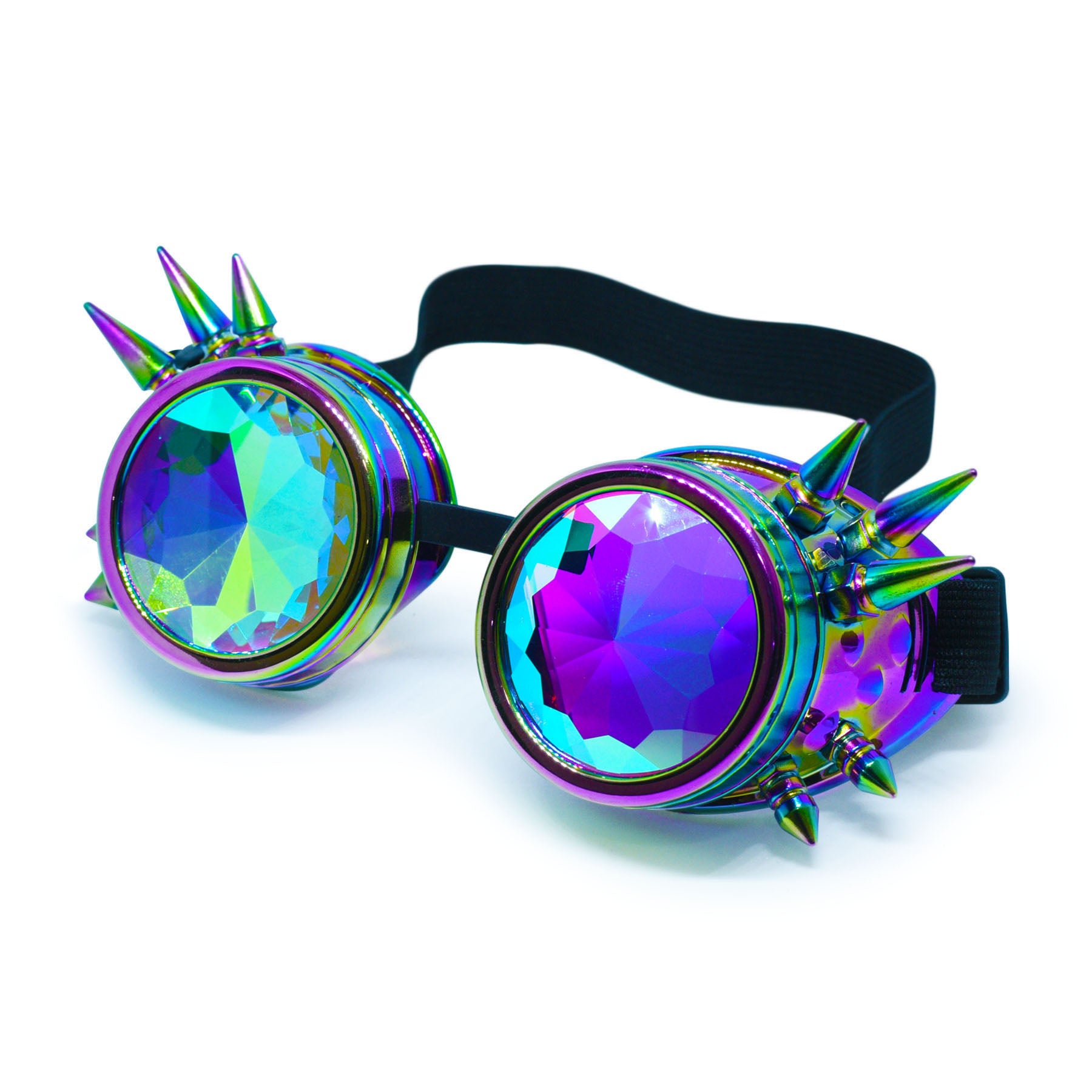 Iridescent Rainbow Steampunk Goggles Kaleidoscope Glasses - Trippy Psychedelic Rave Goggles - Funky Prism Glasses For Raves - Festival Accessories