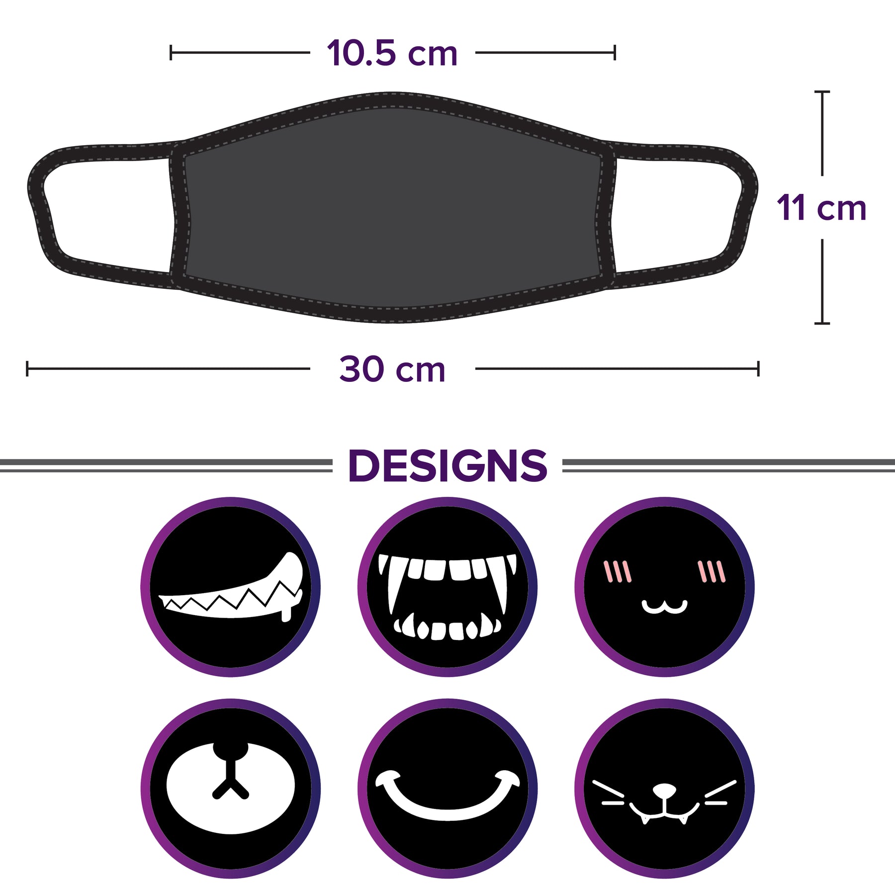 Face Mouth Mask - Cotton Face Covering Neck Mask for Men and Women - 6 Pack Black Anime