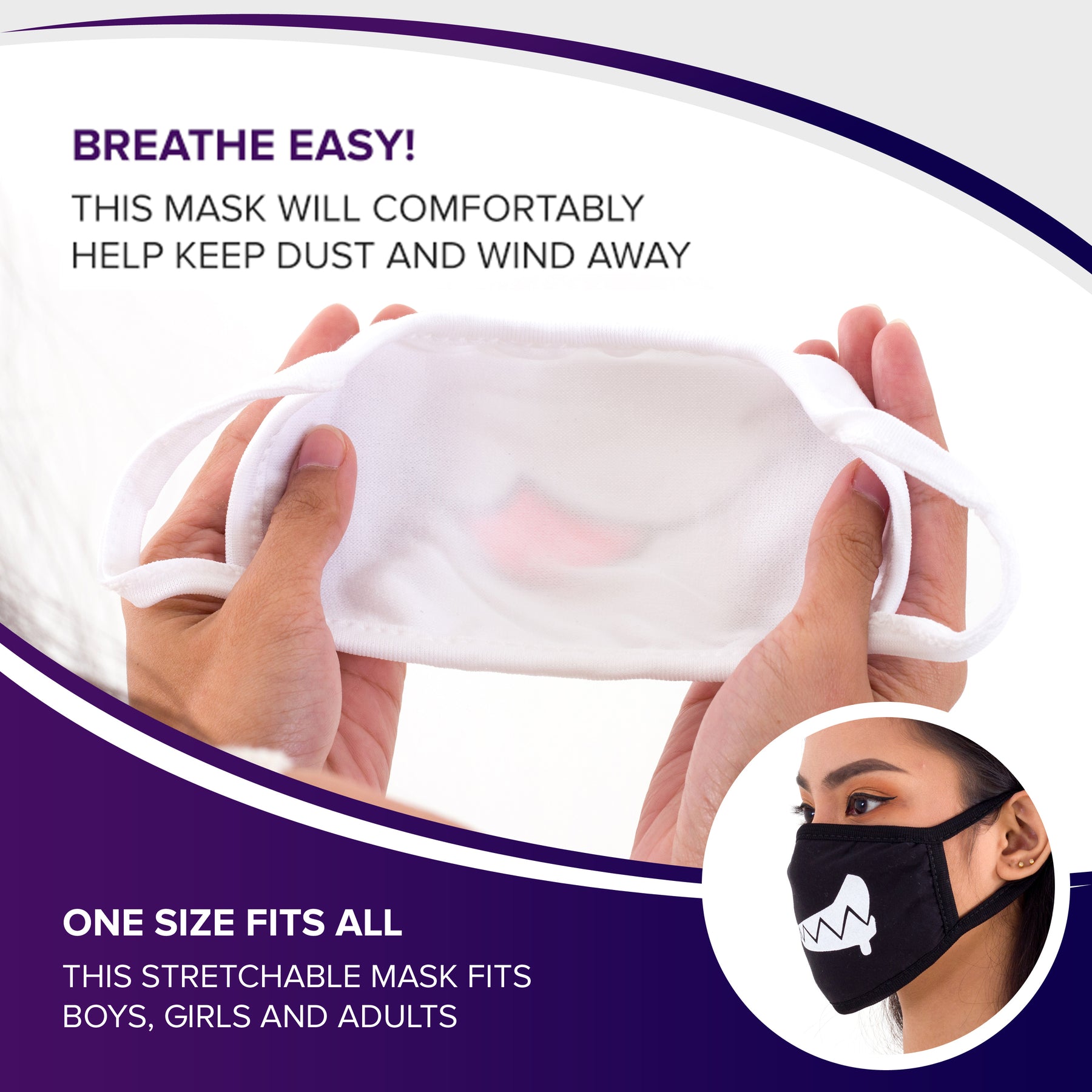 Face Masks (6 Pack - White Anime Designs) White Cotton Mask - Adult Cute Anime Design - Face Mask Reusable, Washable, Breathable, Adjustable