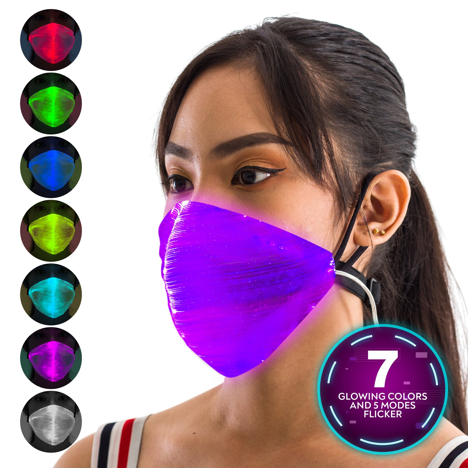 LED Light Up Mask - EDM Rave Masks for Men & Women - Glowing Lights Face Bandana - Party Costume Glow Mask - 7 Color Light Mask…