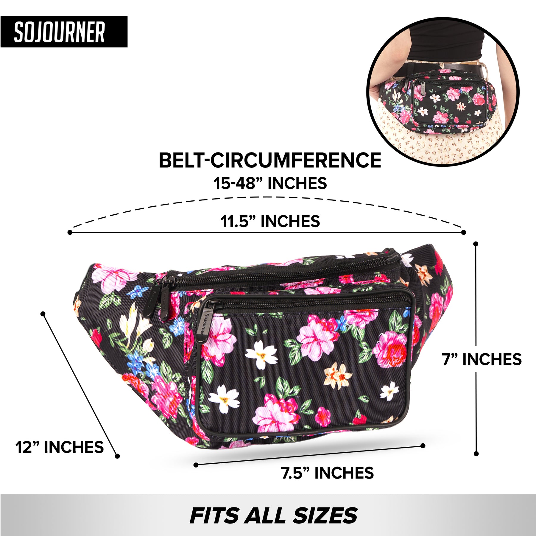 Black Floral Fanny Pack