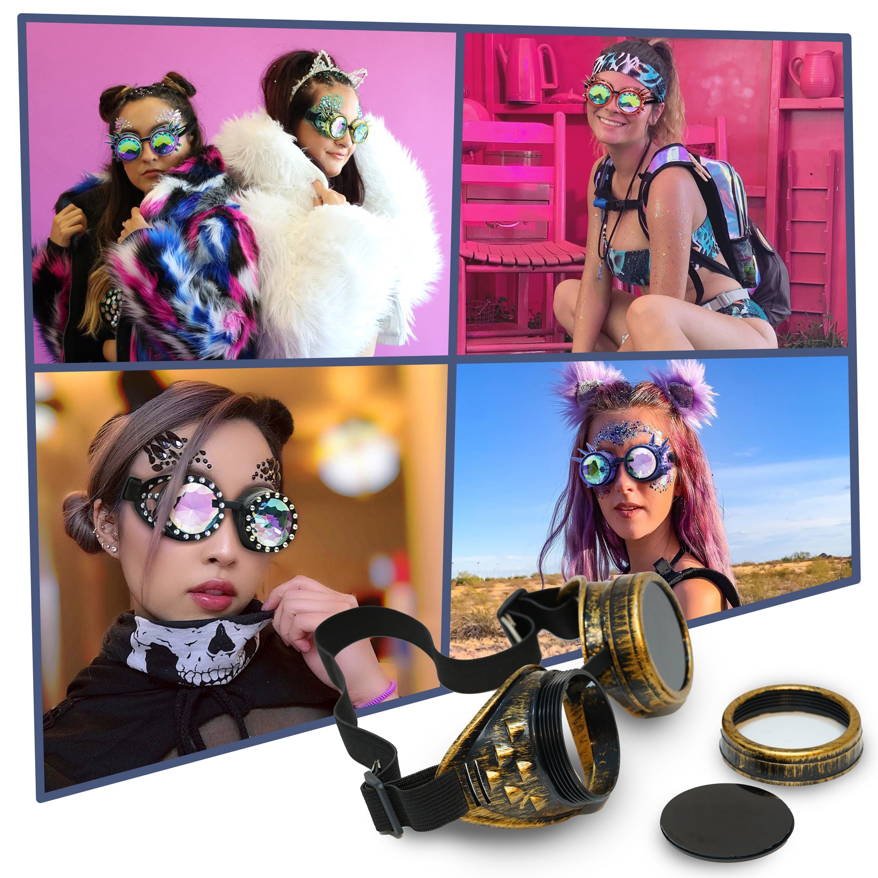 Classic - Bronze + Black Lens Glasses - Trippy Psychedelic Rave Goggles - Funky Prism Glasses For Raves - Festival Accessories