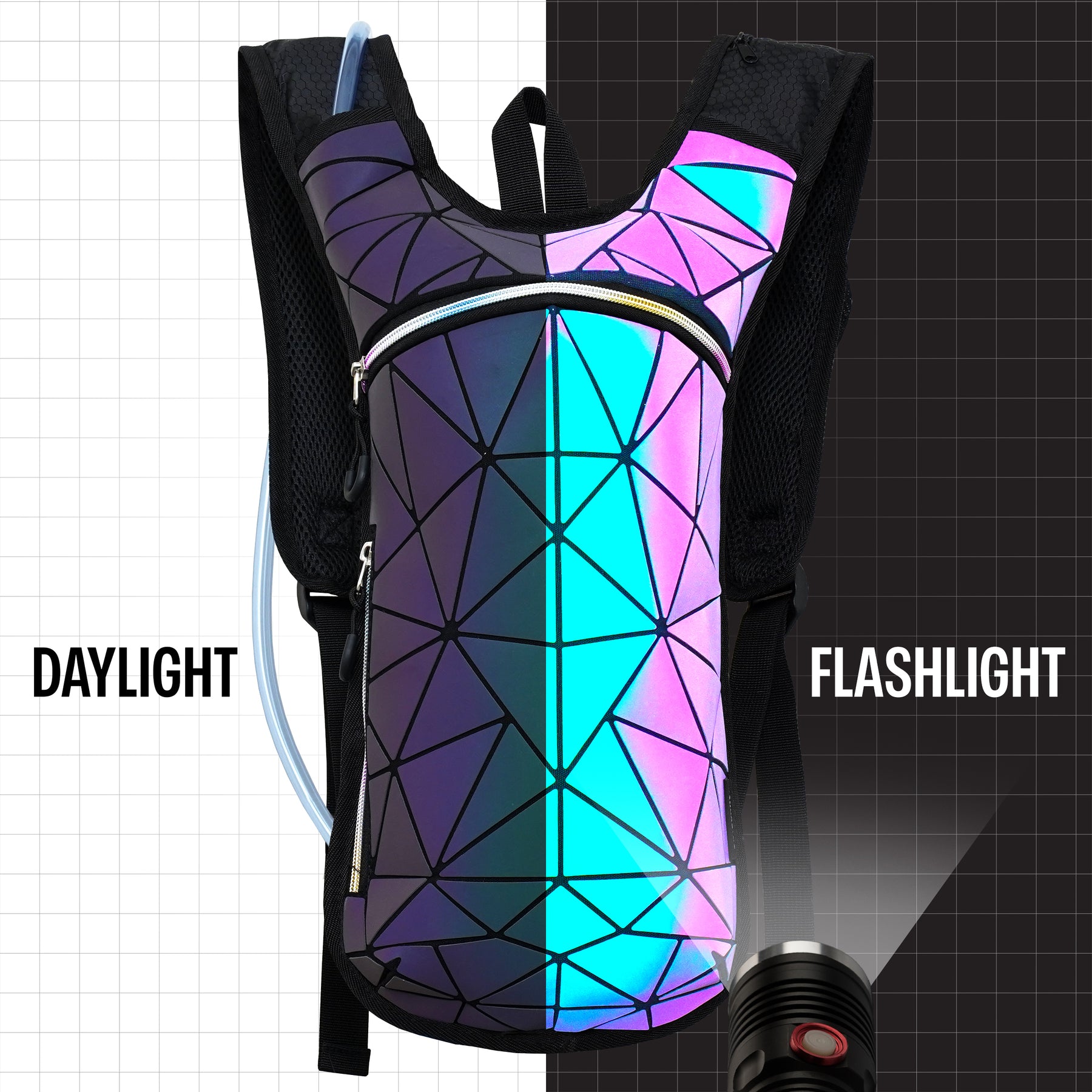 Hydration Pack Backpack - 2L Water Bladder - Geometric Luminous