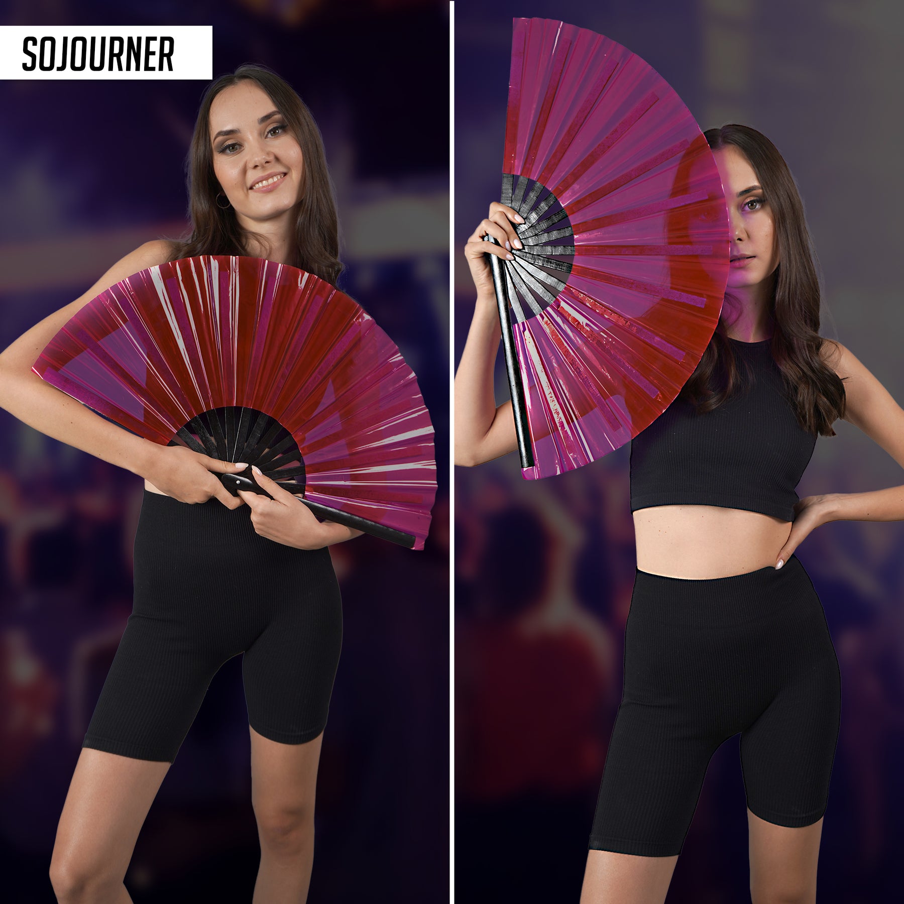 Holographic Rave Fan - Pride Fan and Festival Fan - Large Folding Fan for Festivals (Hot Pink)