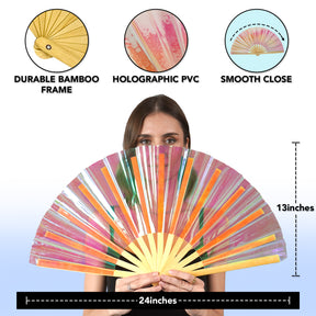 Holographic Rave Fan - Pride Fan and Festival Fan - Large Folding Fan for Festivals (Holographic)