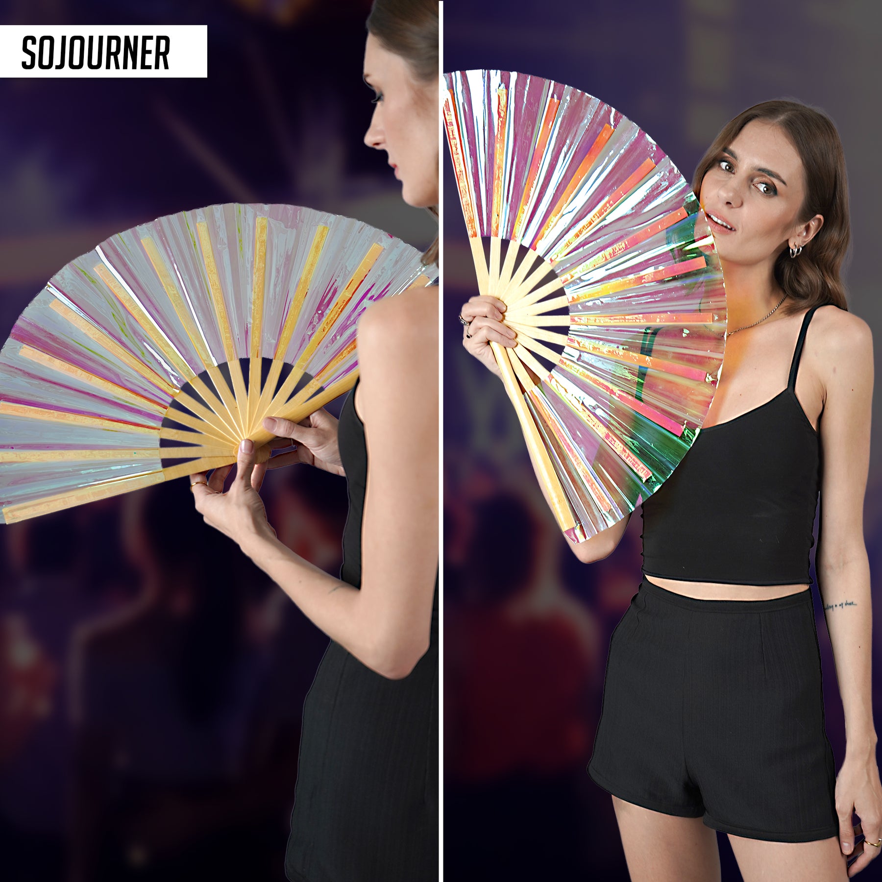 Holographic Rave Fan - Pride Fan and Festival Fan - Large Folding Fan for Festivals (Holographic)
