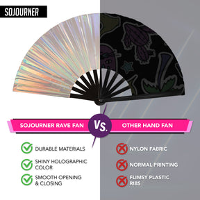 Holographic Rave Fan - Pride Fan and Festival Fan - Large Folding Fan for Festivals (Holographic Silver)