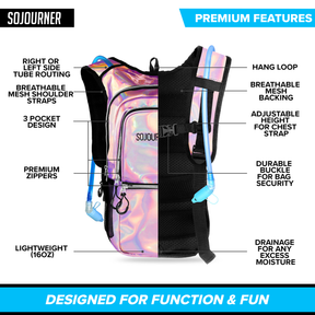 Medium Hydration Pack Backpack - 2L Water Bladder - Holographic - Pink