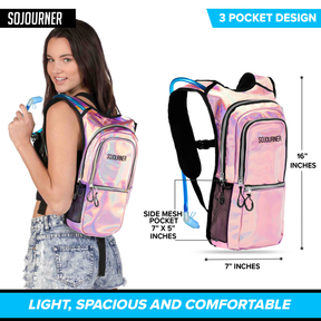 Medium Hydration Pack Backpack - 2L Water Bladder - Holographic - Pink