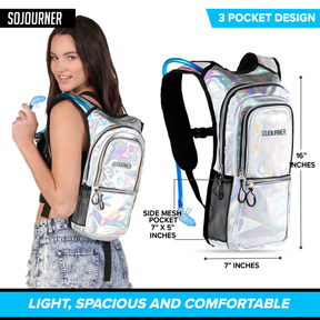 Medium Hydration Pack Backpack - 2L Water Bladder - Holographic - Silver