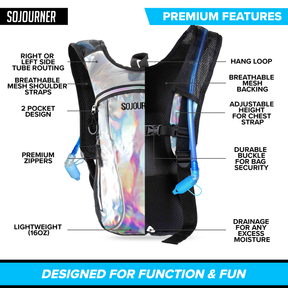 Hydration Pack Backpack - 2L Water Bladder - Holographic Silver
