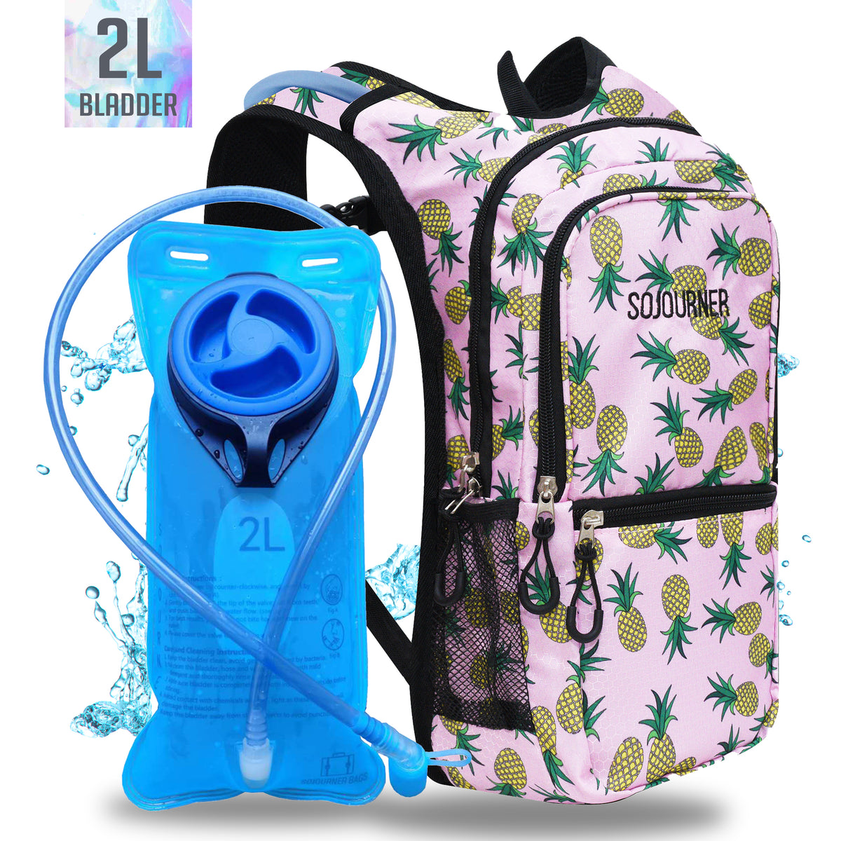 Medium Hydration Pack Backpack - 2L Water Bladder - Pineapple