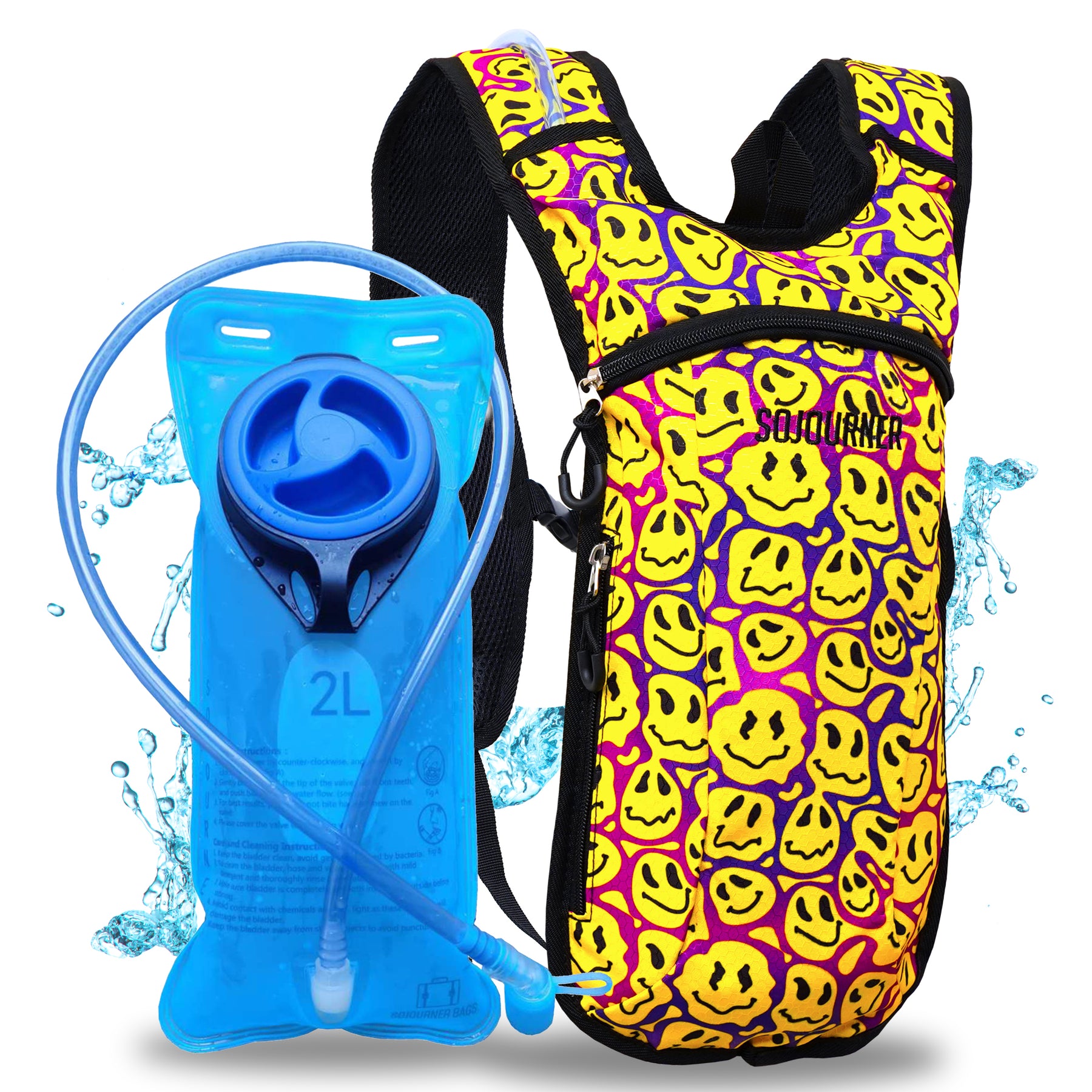 Hydration Pack Backpack - 2L Water Bladder - Smiley Face