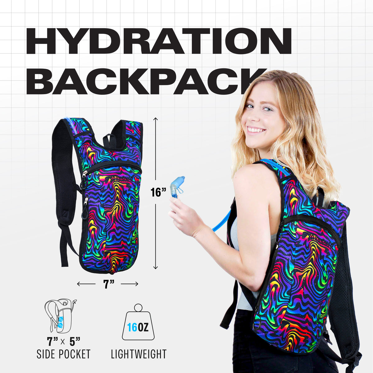 Hydration Pack Backpack - 2L Water Bladder - Neon Tiger
