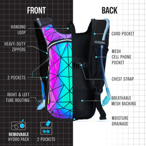 Hydration Pack Backpack - 2L Water Bladder - Geometric Luminous