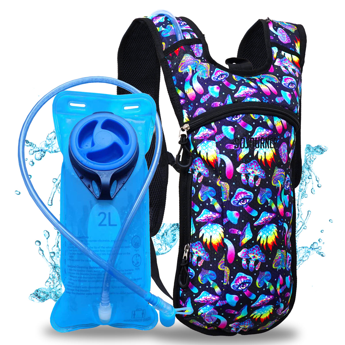 Hydration Pack Backpack - 2L Water Bladder - Magic Mushroom