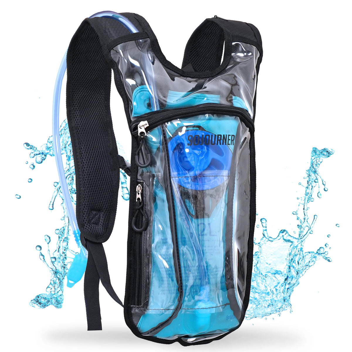 Hydration Pack Backpack - 2L Water Bladder - Transparent Clear