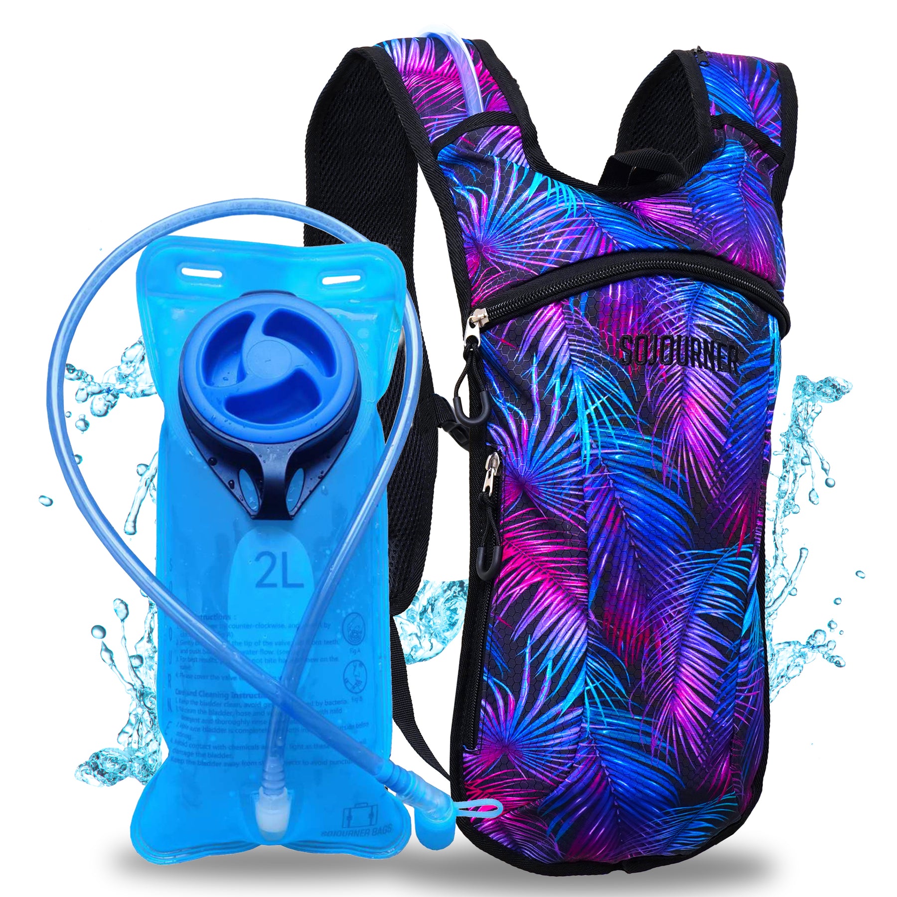 Hydration Pack Backpack - 2L Water Bladder - Tropical Heat