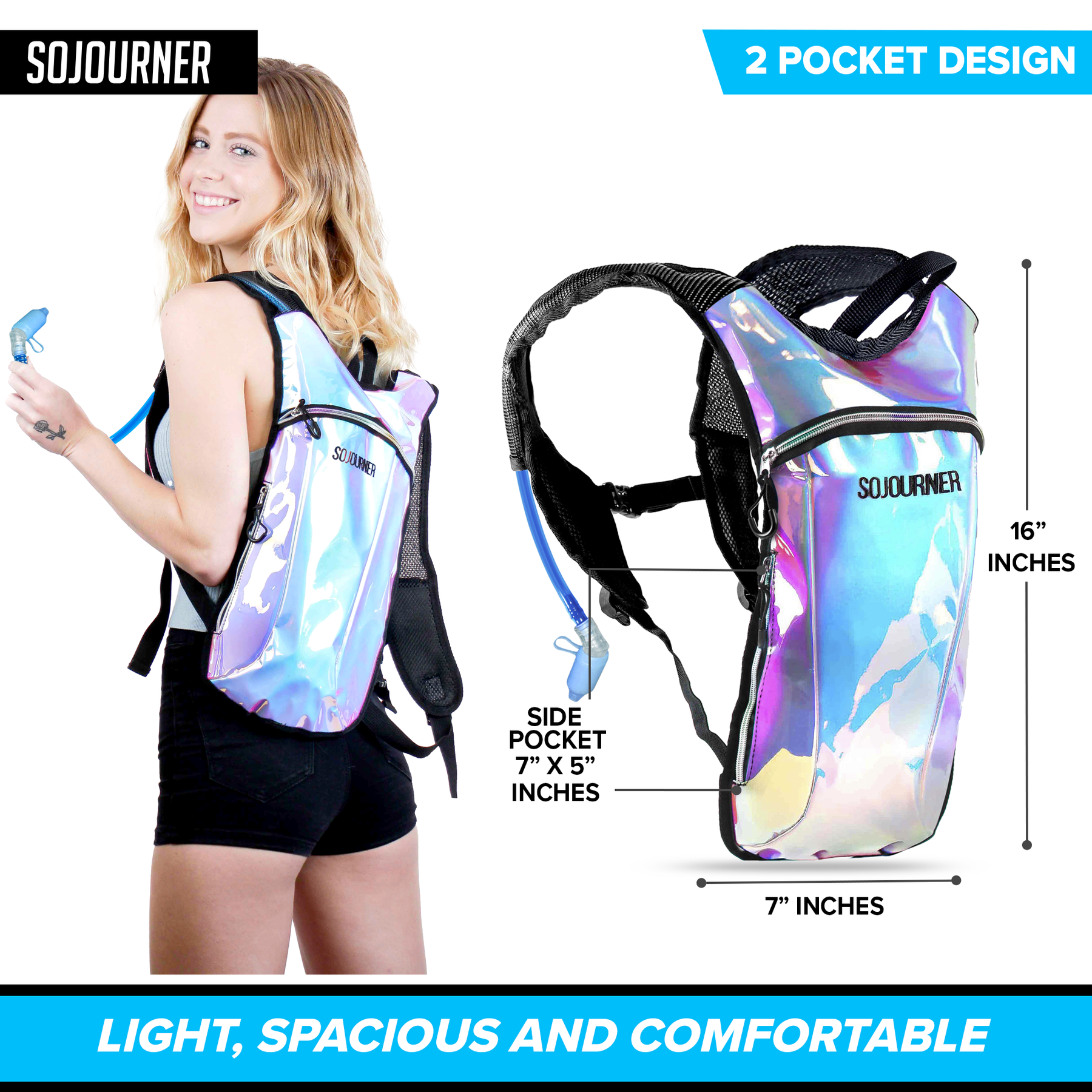 Hydration Pack Backpack 2L Water Bladder Iridescent Blue