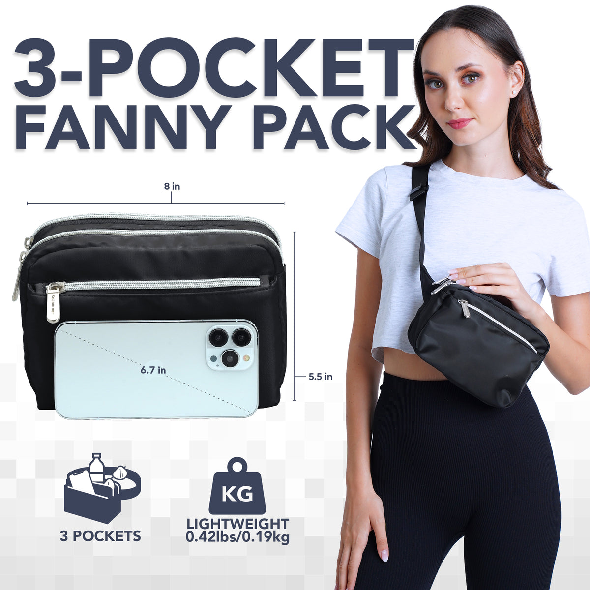 Black Fanny Pack Belt Bag for Women I Cross Body Fanny Packs for Women - Crossbody Bags small Waist Bag Men