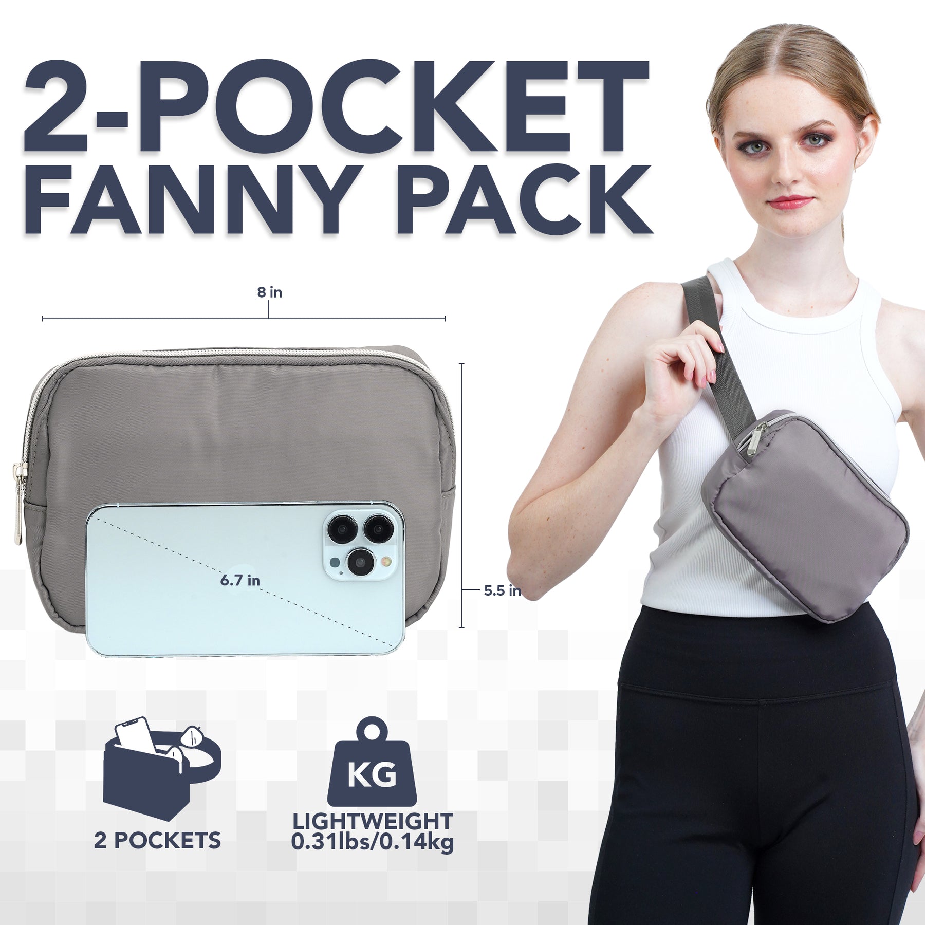 Gray Fanny Pack Belt Bag for Women I Cross Body Fanny Packs for Women - Crossbody Bags small Waist Bag Men