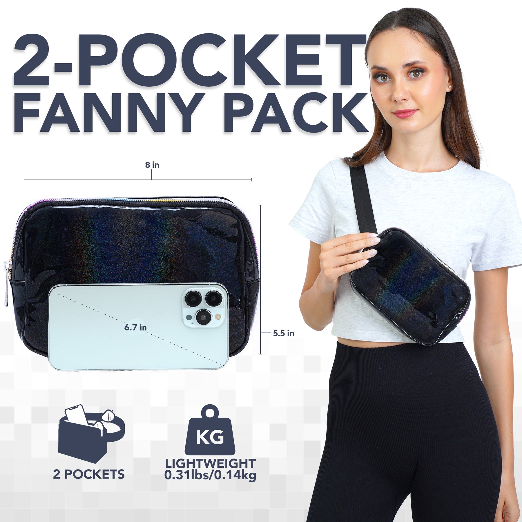Black Rave Fanny Pack (Holographic) Belt Bag for Women I Cross Body Fanny Packs for Women - Crossbody Bags small Waist Bag Men