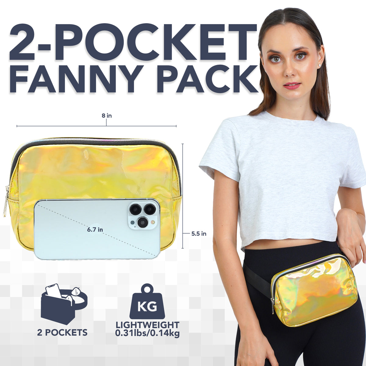 Gold Fanny Pack Belt Bag for Women I Holographic Cross Body Fanny Packs for Women - Rave Crossbody Bags small Waist Bag Men
