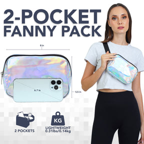 Silver Laser Holgraphic Fanny Pack (Silver) Belt Bag for Women I Cross Body Rave Fanny Packs for Women - Crossbody Bags small Waist Bag Men