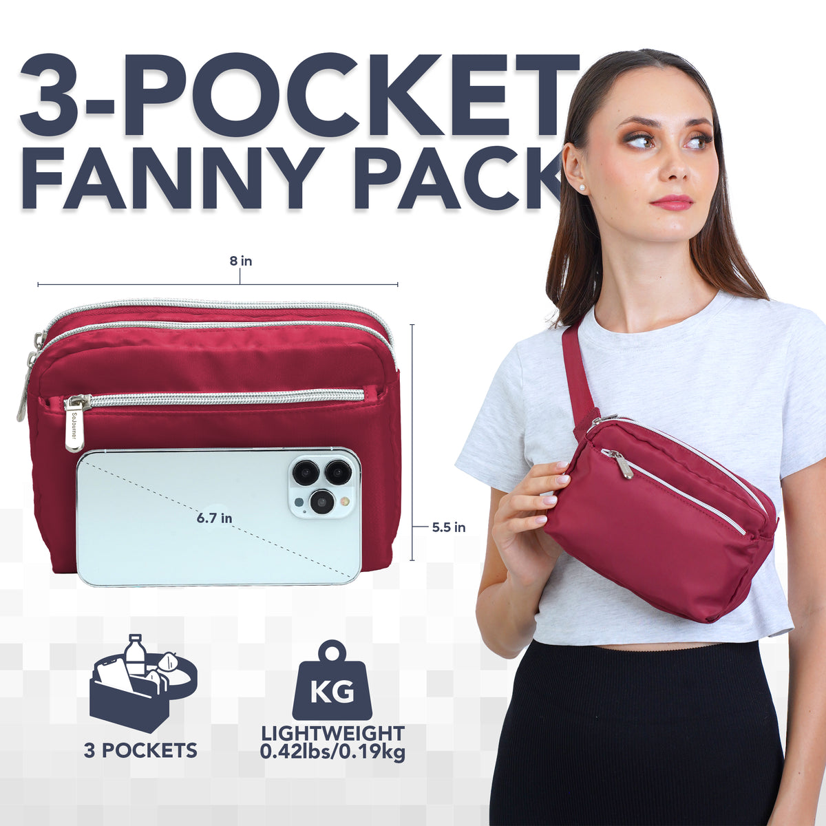 Wine Red Fanny Pack Belt Bag for Women I Cross Body Fanny Packs for Women - Crossbody Bags small Waist Bag Men
