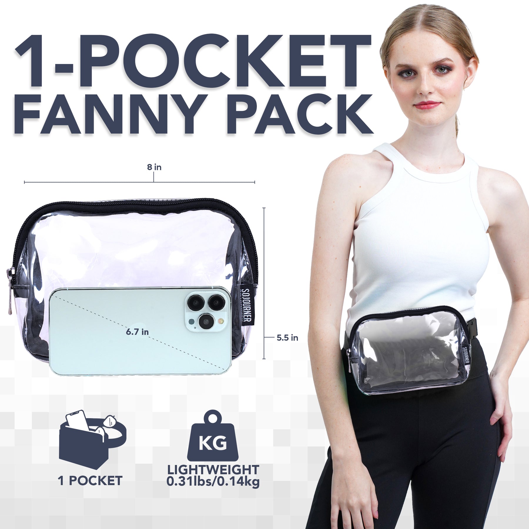 Clear Transparent Fanny Pack Belt Bag for Women I Cross Body Fanny Packs for Women