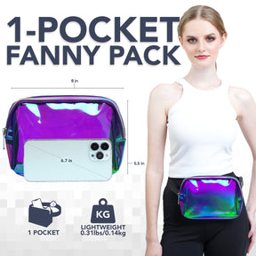 Purple Laser Holographic Rave Fanny Pack (Purple) Belt Bag for Women I Cross Body Festival Fanny Packs for Women - Crossbody Bags Waist Bag Men