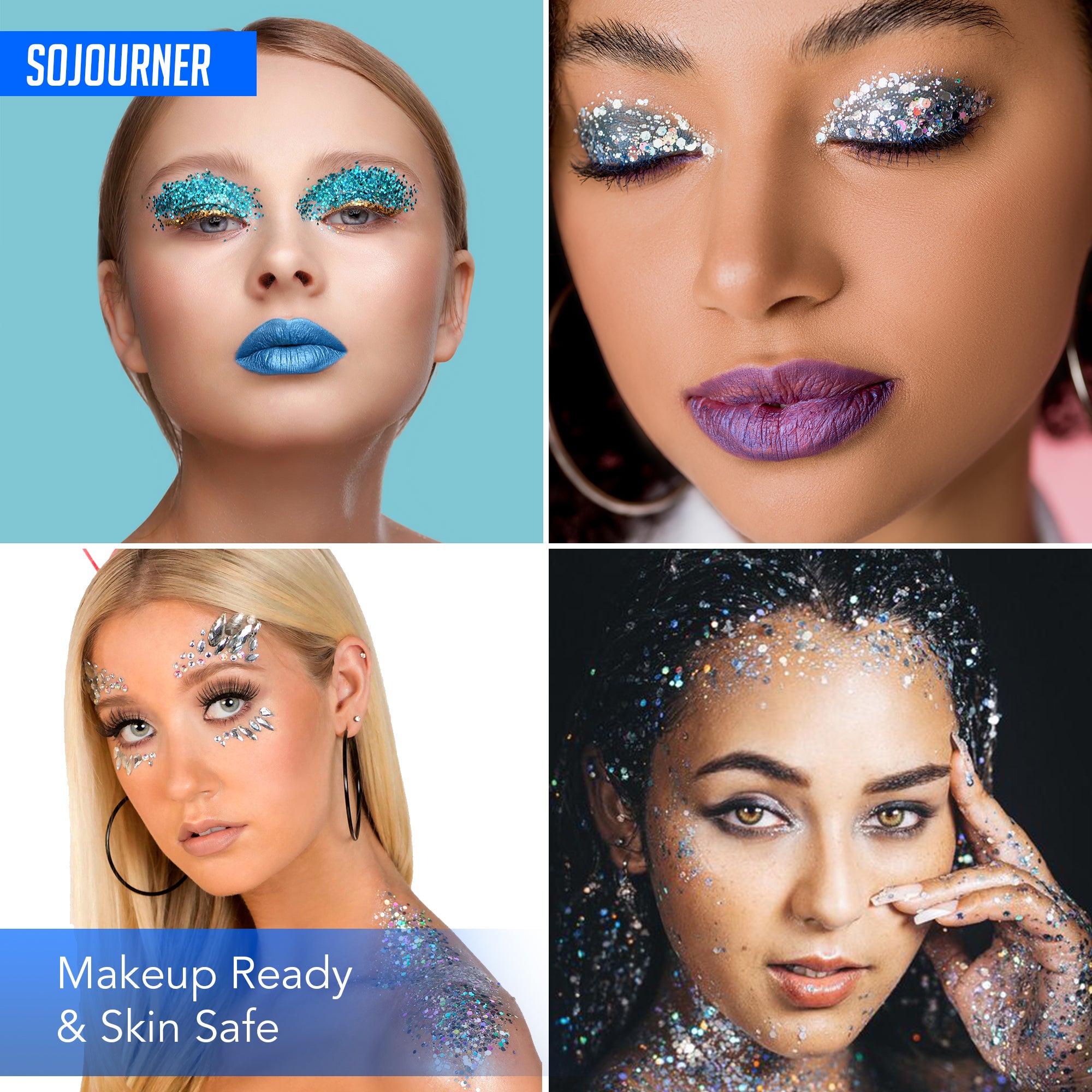 Fairy Tears Chunky Holographic Body Glitter I 16 Colors + Glitter Glue for Face Glitter Makeup, Hair, Eye & Fine Glitter Eyeshadow