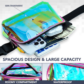 Transparent Fanny Pack (Gold Pink) Belt Bag for Women I Holographic Cross Body Fanny Packs for Women