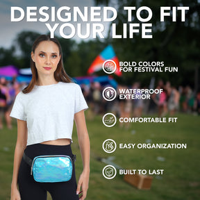 Blue Laser Sparkly Holographic Fanny Pack (Blue) Belt Bag for Women I Rave Cross Body Fanny Packs for Women - Crossbody Bags small Waist Bag Men