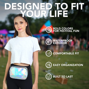 Silver Laser Holgraphic Fanny Pack (Silver) Belt Bag for Women I Cross Body Rave Fanny Packs for Women - Crossbody Bags small Waist Bag Men