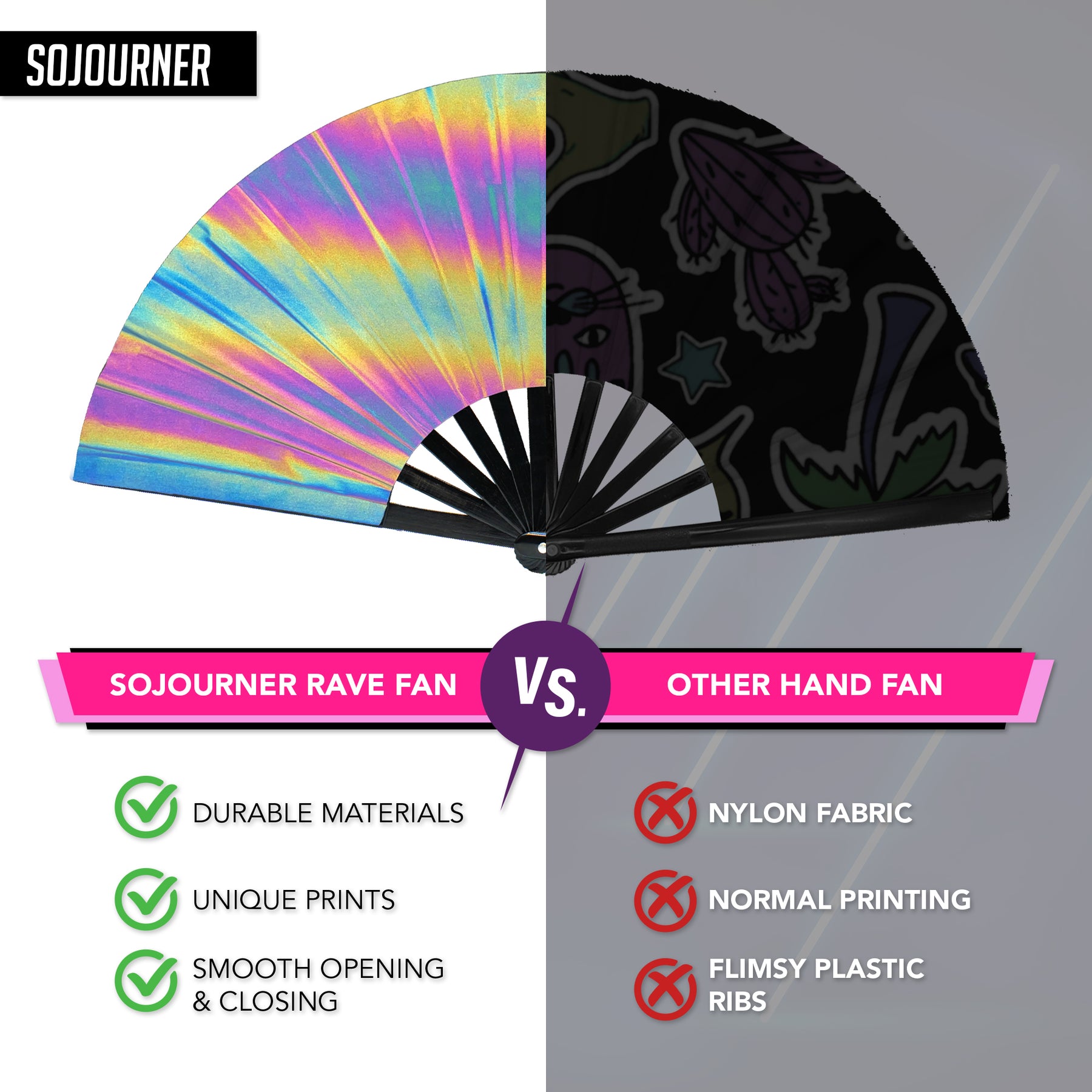SoJourner Bags Rave Hand Fan (Reflective Rainbow)