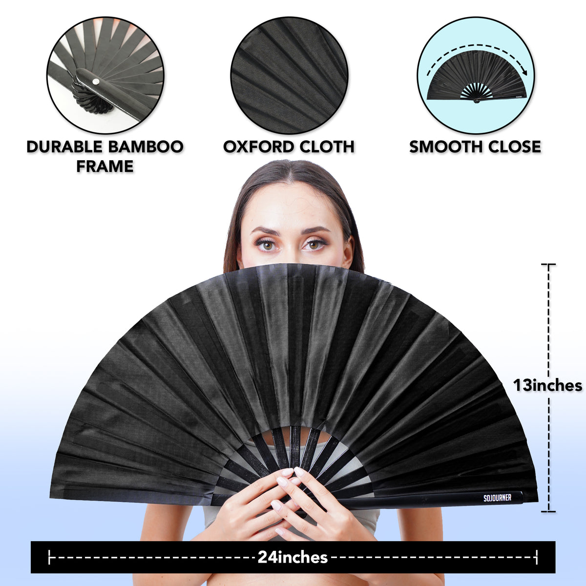 SoJourner Bags Rave Hand Fan (Solid Black)