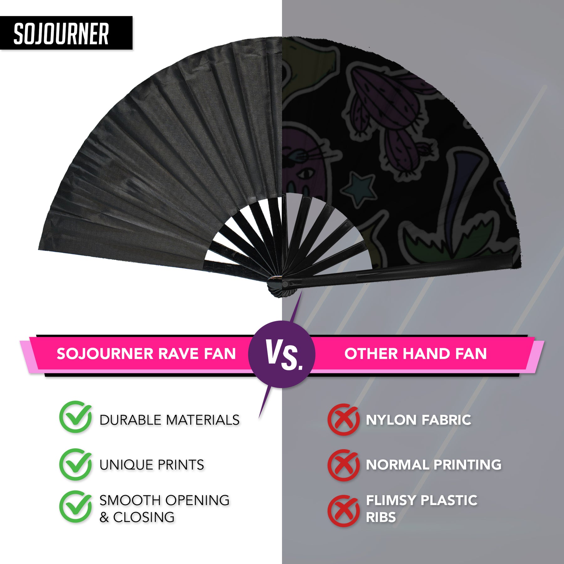 SoJourner Bags Rave Hand Fan (Solid Black)