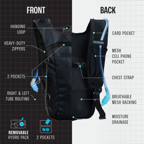 Hydration Pack Backpack - 2L Water Bladder - Solid Black