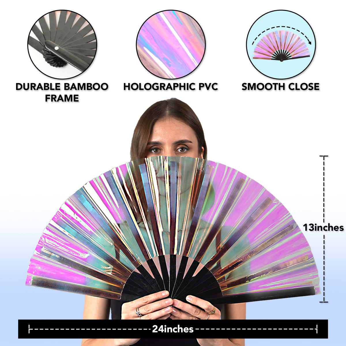 Holographic Rave Fan - Festival Fan - Large Folding Fan for Festivals (Velvet)