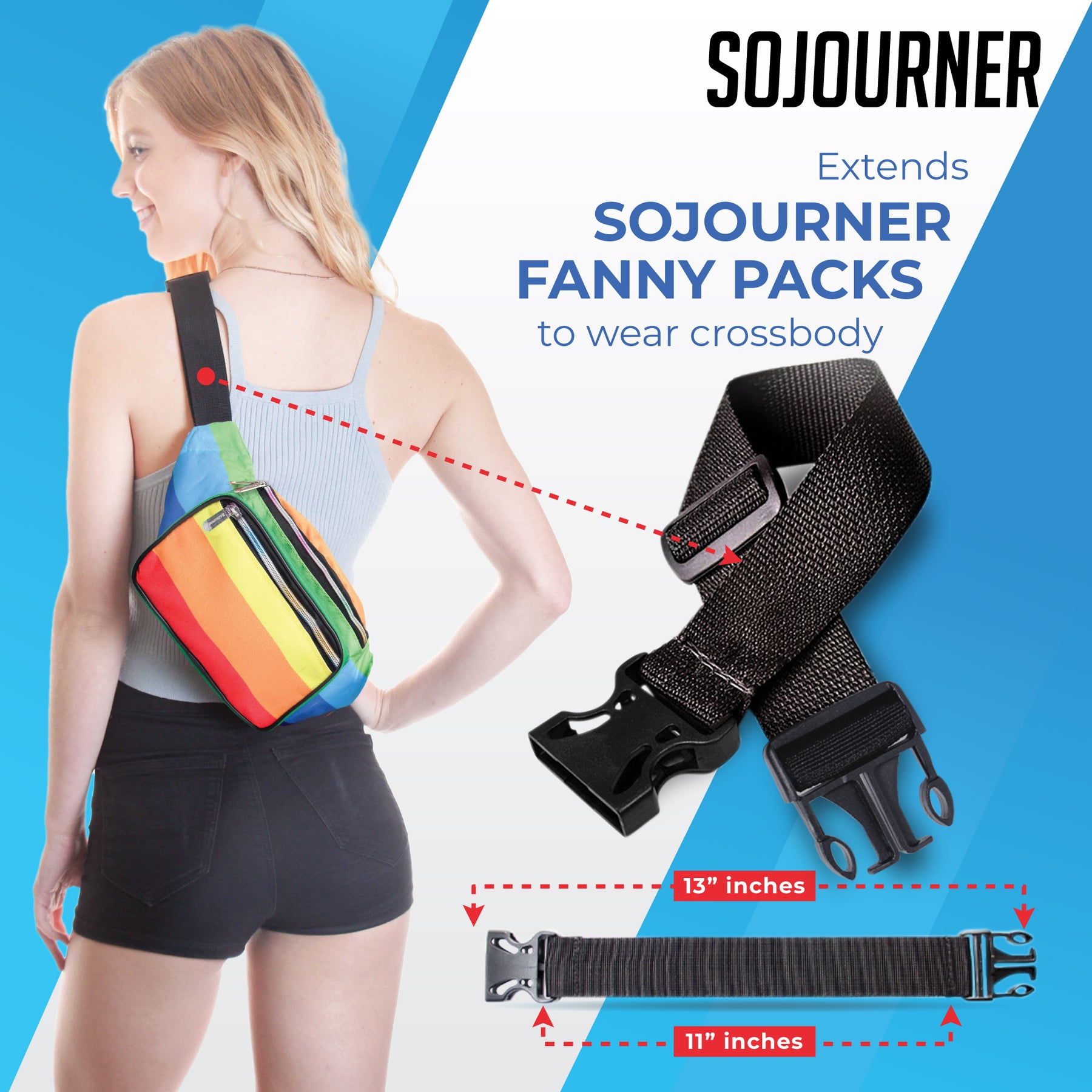 Fanny Pack Extender Belt Bag Adjustable Elastic Strap Buckle Waist Extender - ONLY COMPATIBLE WITH SOJOURNER FANNY PACKS