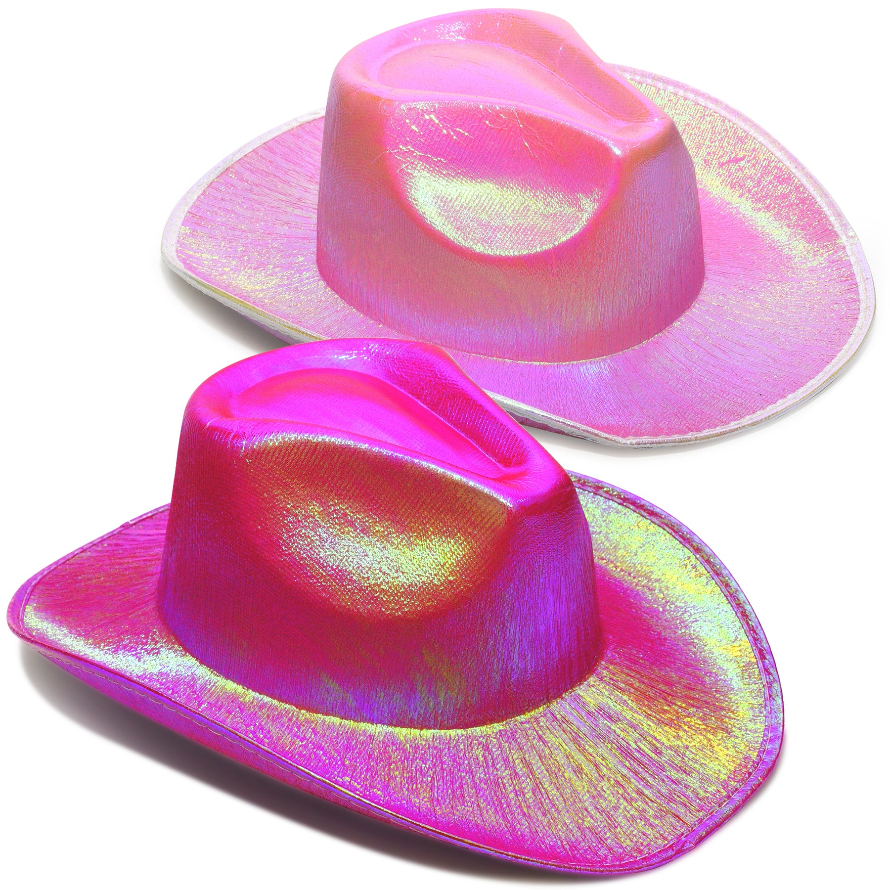 2 Pack Pink and Hot Pink Neon Sparkly Glitter Space Cowboy Hat - Fun Metallic Pink Holographic Halloween Party Disco Cowgirl Hat