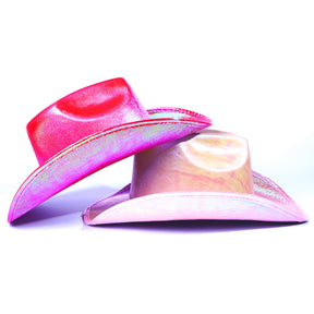 2 Pack Pink and Hot Pink Neon Sparkly Glitter Space Cowboy Hat - Fun Metallic Pink Holographic Halloween Party Disco Cowgirl Hat