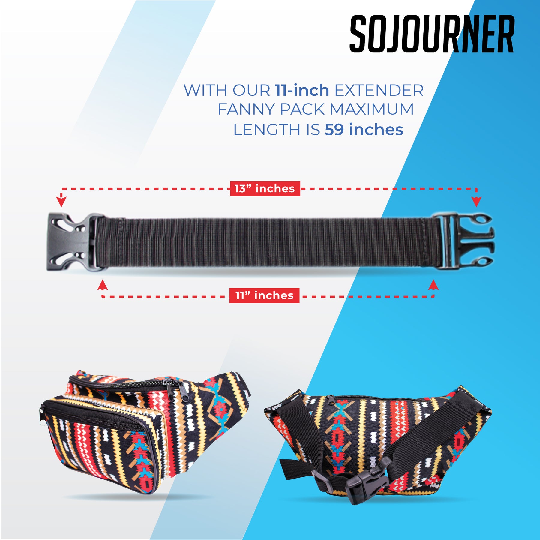 Fanny Pack Extender Belt Bag Adjustable Elastic Strap Buckle Waist Extender - ONLY COMPATIBLE WITH SOJOURNER FANNY PACKS