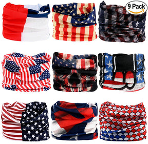 Fanny Pack 9PCS Seamless Bandanas Face Mask Headband Scarf Headwrap Neckwarmer & More – 12-in-1 Multifunctional for Music Festivals, Raves, Riding, Outdoors (USA 1) - SoJourner Bags