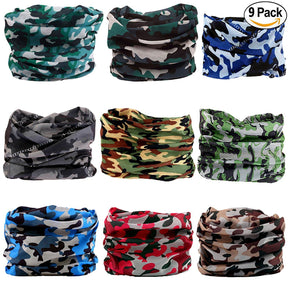 Fanny Pack 9PCS Seamless Bandanas Face Mask Headband Scarf Headwrap Neckwarmer & More – 12-in-1 Multifunctional for Music Festivals, Raves, Riding, Outdoors (Camo 1) - SoJourner Bags