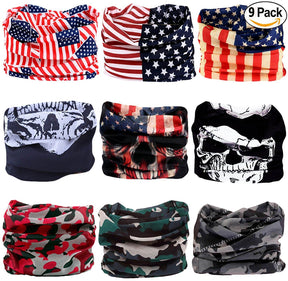 Fanny Pack 9PCS Seamless Bandanas Face Mask Headband Scarf Headwrap Neckwarmer & More – 12-in-1 Multifunctional for Music Festivals, Raves, Riding, Outdoors (Patriot 1) - SoJourner Bags